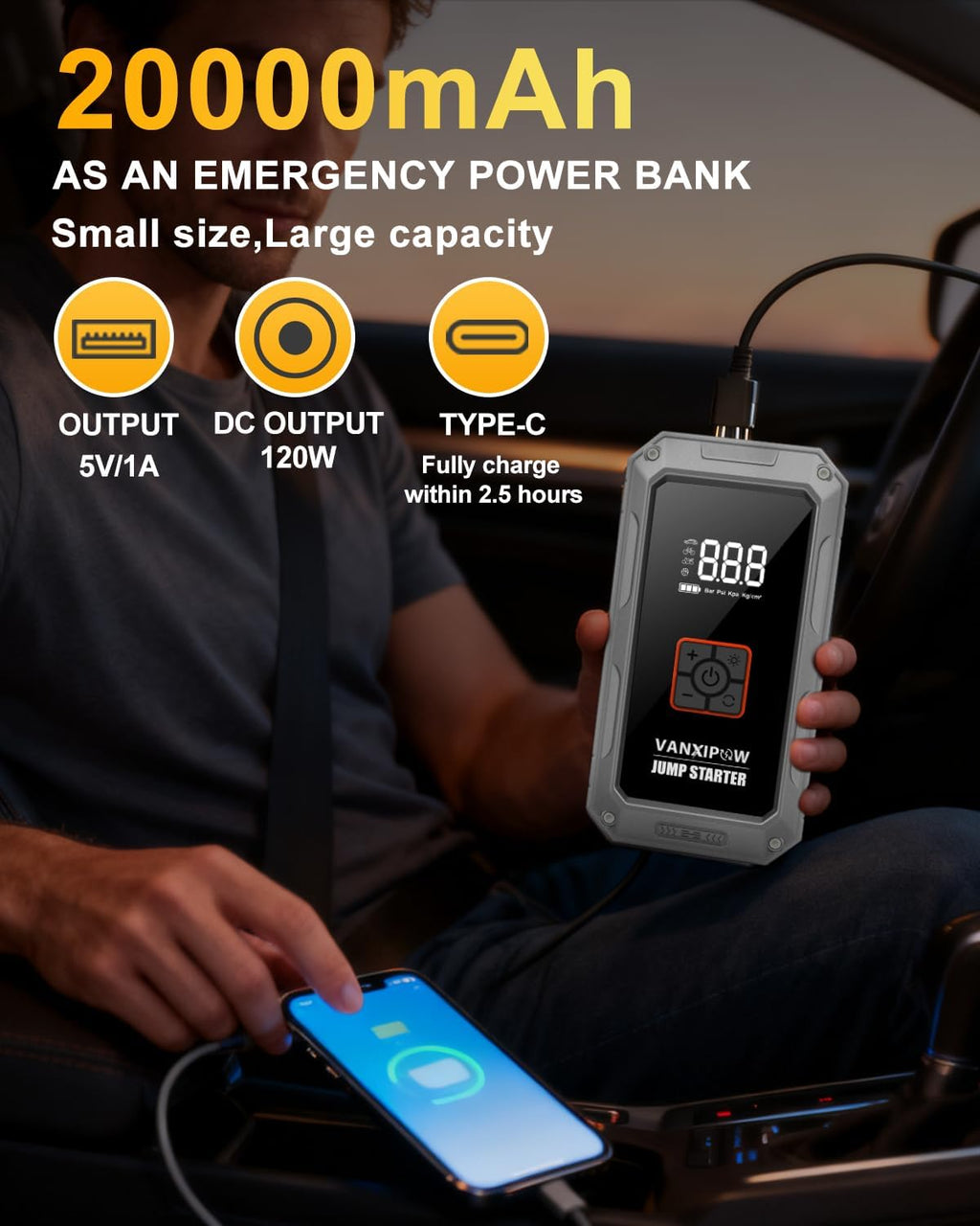 Arrancador de batería de coche M1 con compresor de aire 4500A 150PS...