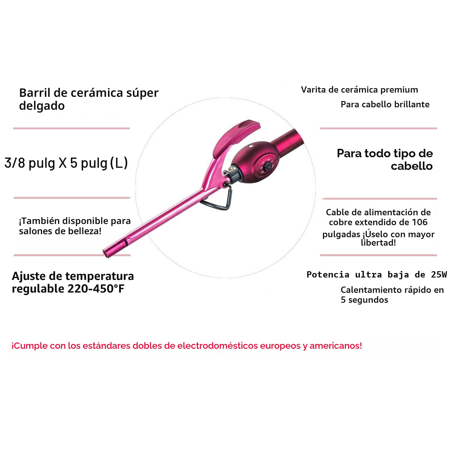 MBHAIR - Rizador de cabello de 9 mm con varita delgada, rizador peq...