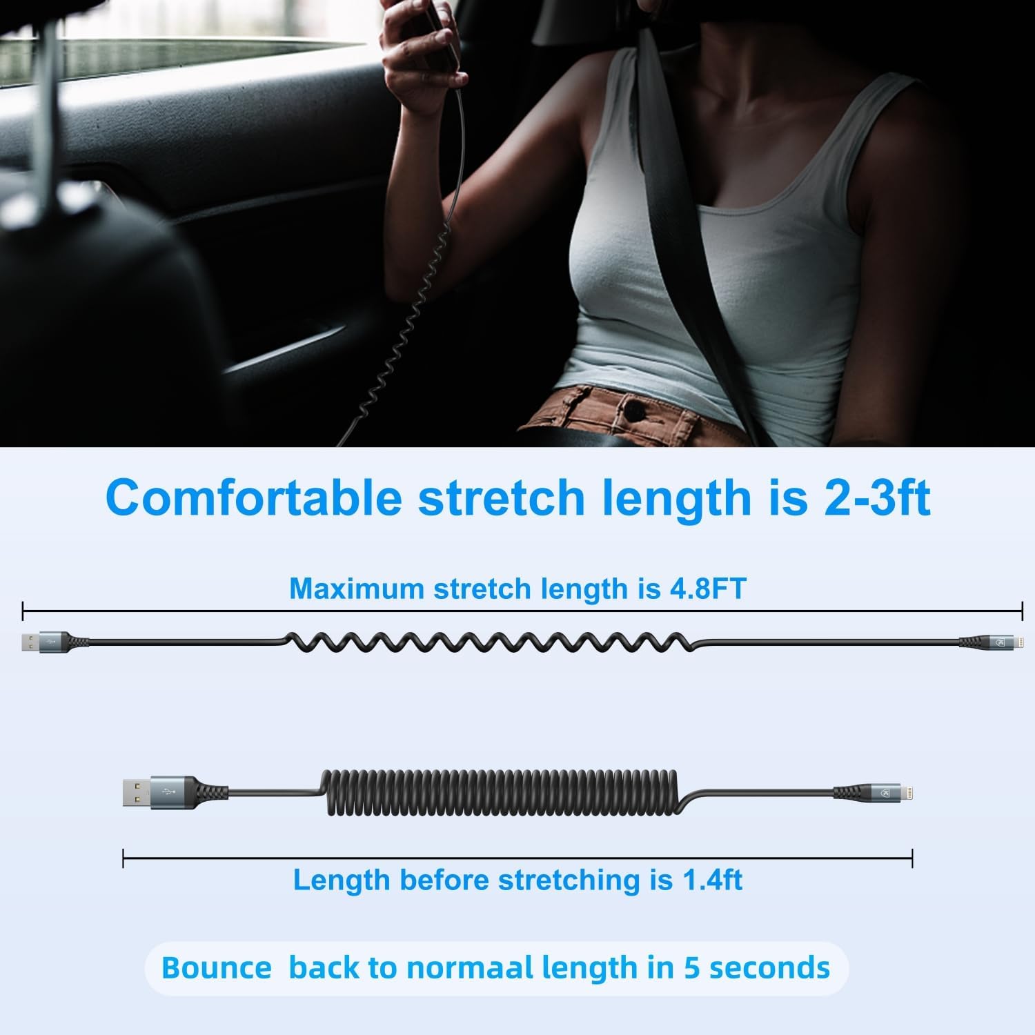 Cable Lightning en espiral, cable de carga para iPhone de 3 pies pa...