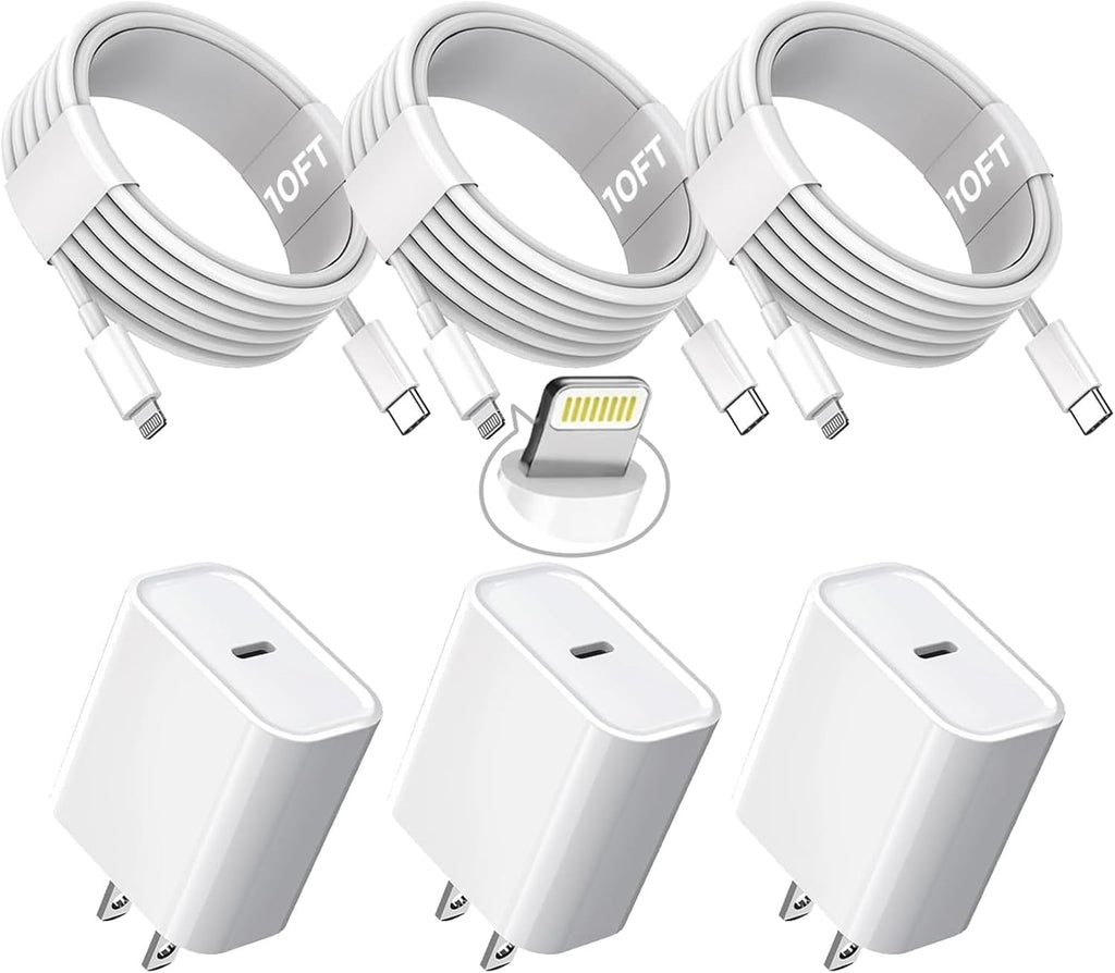 Cargador rápido para iPhone de 10 pies, paquete de 3 unidades extra...