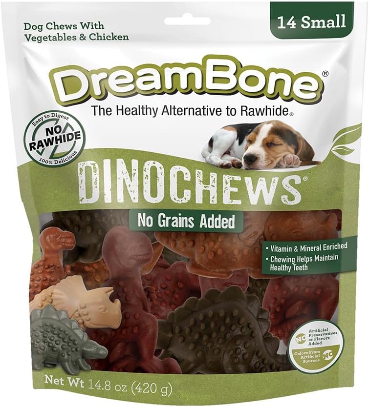 Dreambone Dinochews pequeños, masticables para perros sin granos, 1...