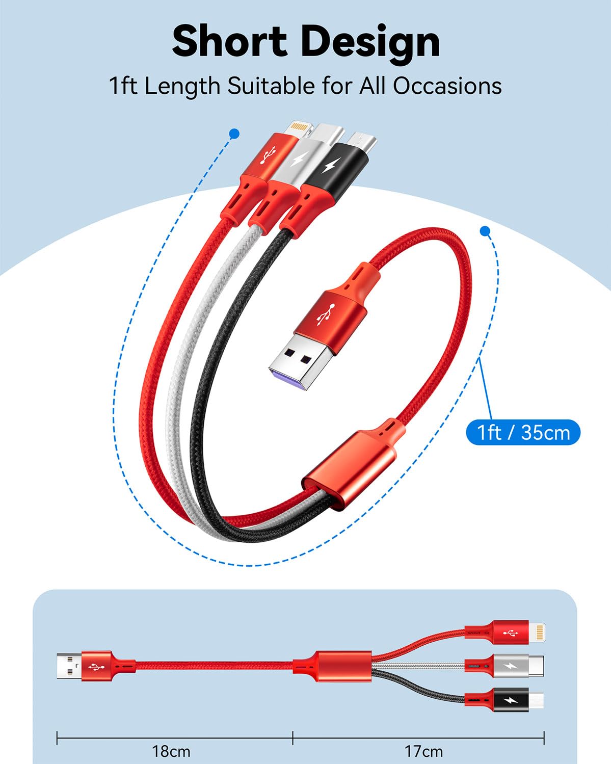 Paquete de 2 cables de carga múltiple, 3 en 1, retráctil, cable de...