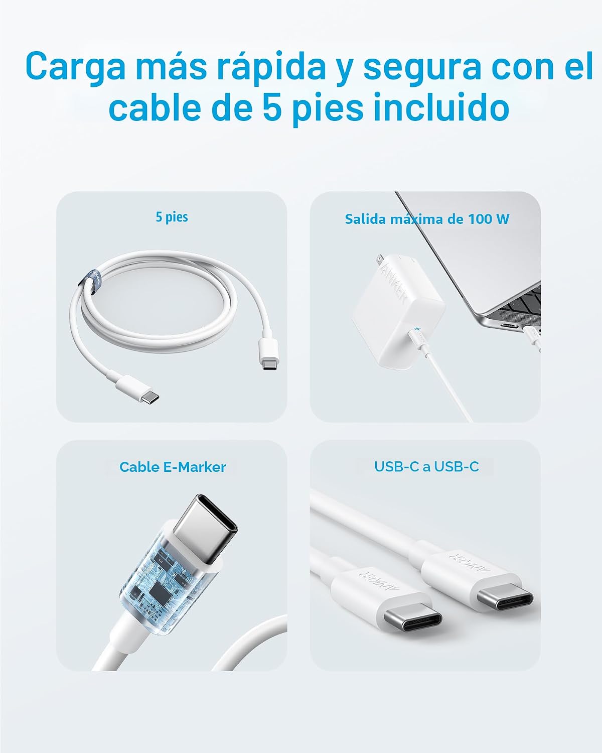 Cargador Anker para MacBook Pro, compacto y plegable de 100W, USB C...