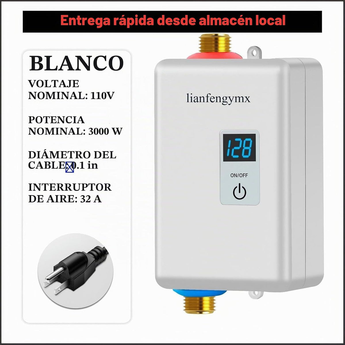 lianfengymx - Calentador de agua eléctrico sin tanque de 3000 W, 11...