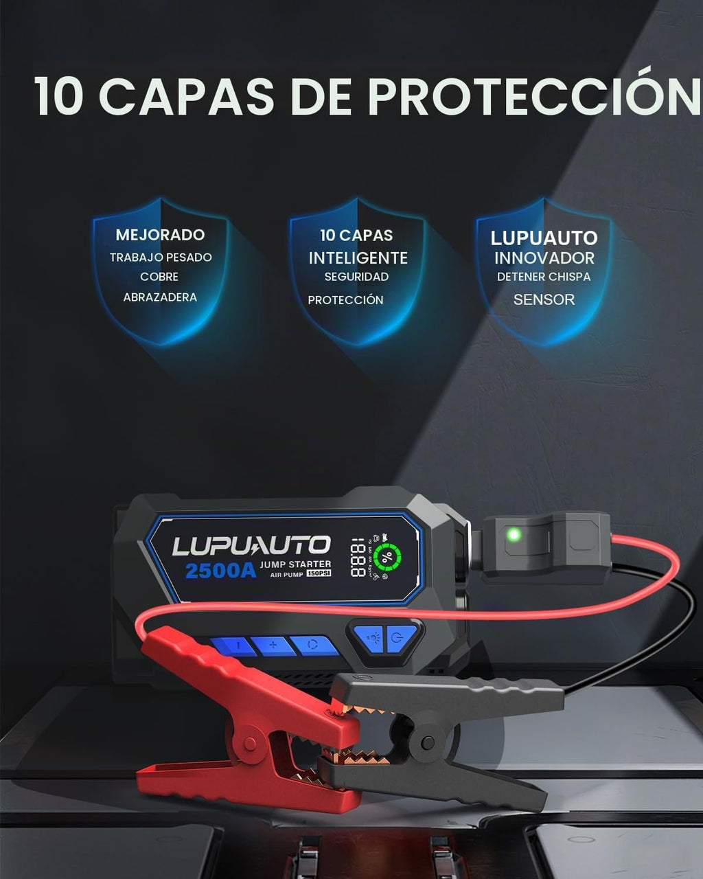Arrancador de 2500A con compresor de aire, potenciador de batería,...