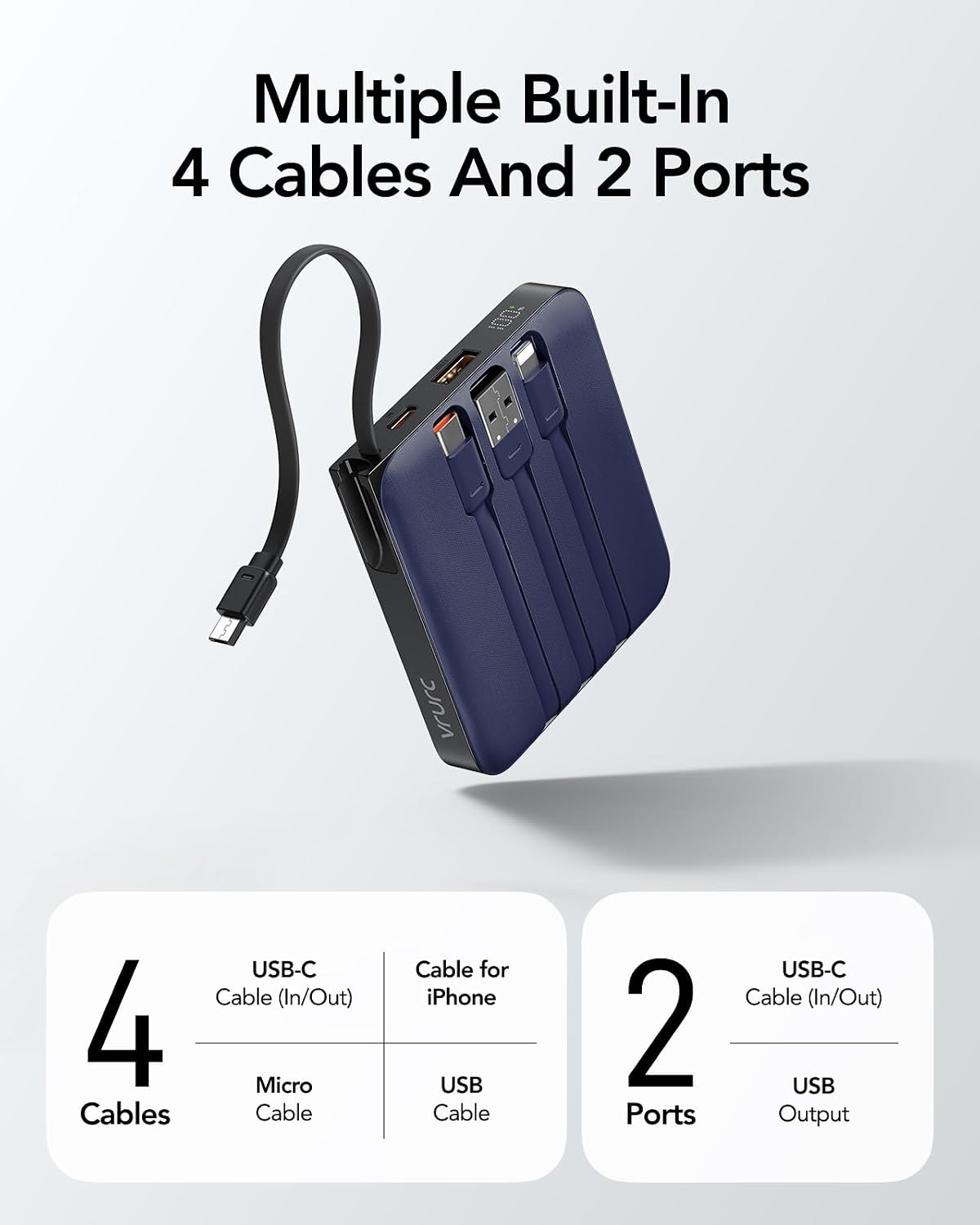 VRURC - Cargador portátil para iPhone con cables integrados, cargad...