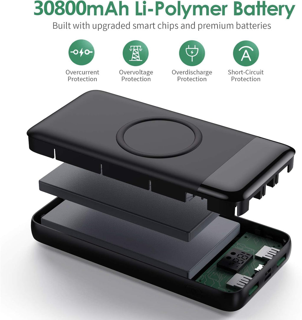 Cargador portátil inalámbrico de 30800 mAh, cargador de batería USB...
