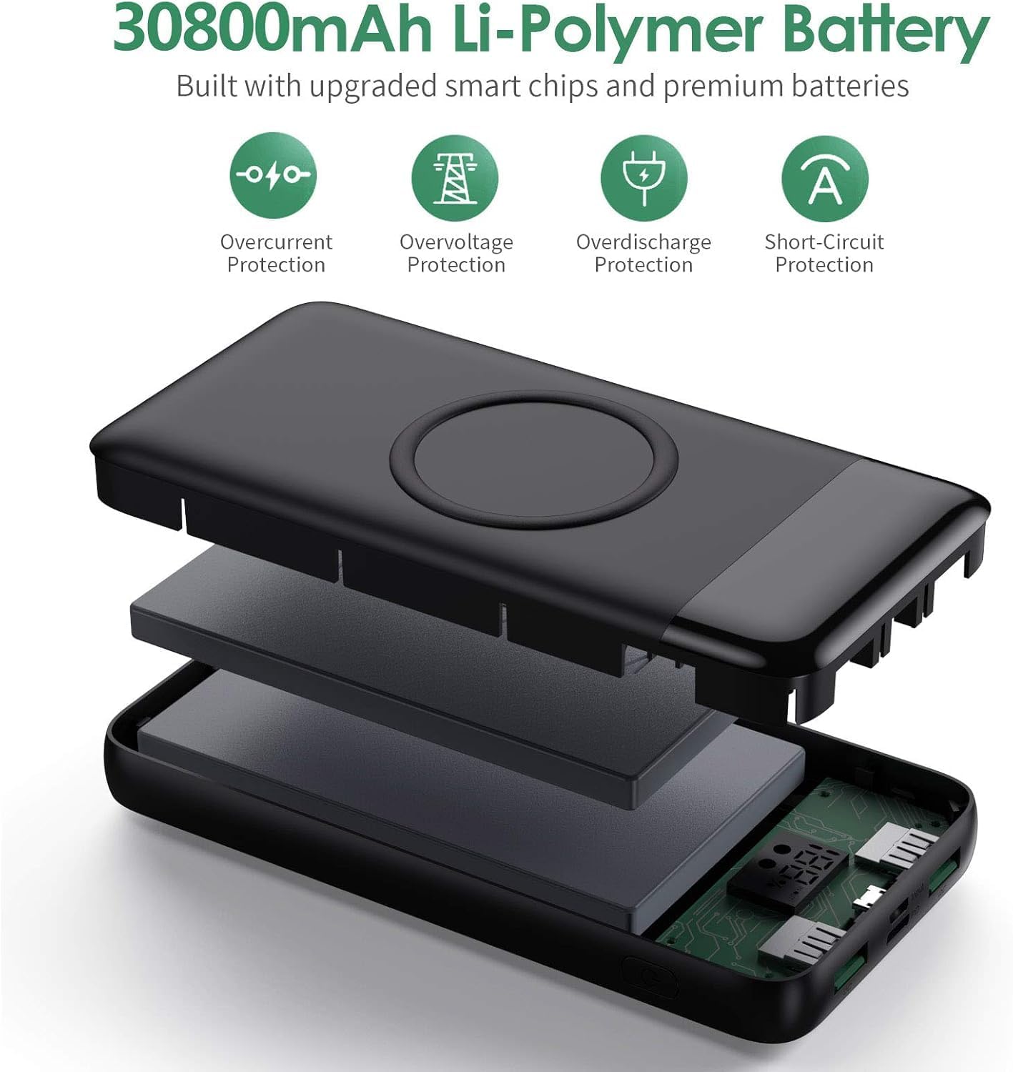 Cargador portátil inalámbrico de 30800 mAh, cargador de batería USB...