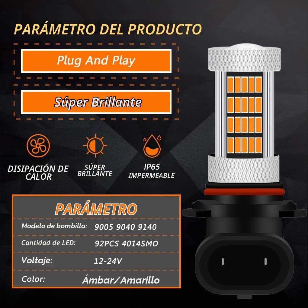 GLOFE Focos LED de alta potencia de 92 SMD 3000K amarillo ámbar 900...