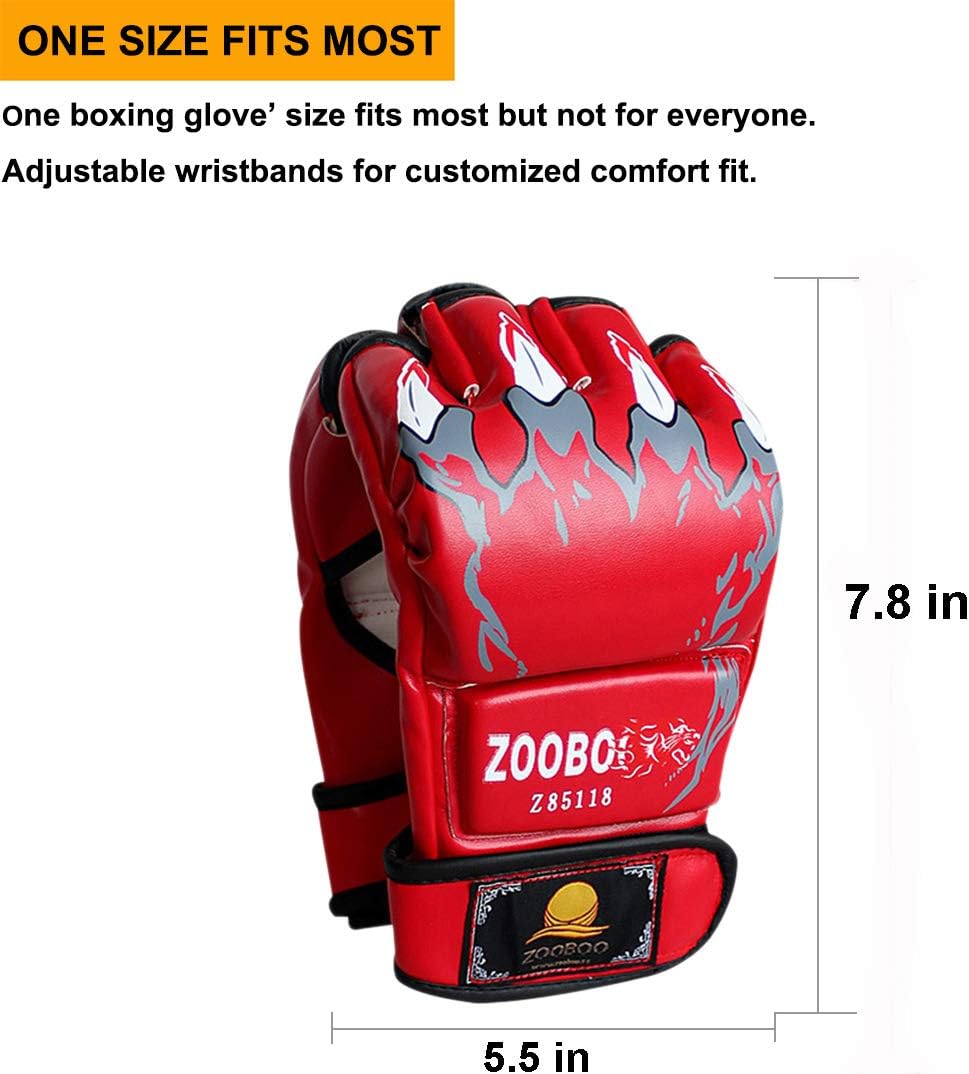 ZooBoo Guantes de MMA, guantes de boxeo de medio dedo, mitones de M...