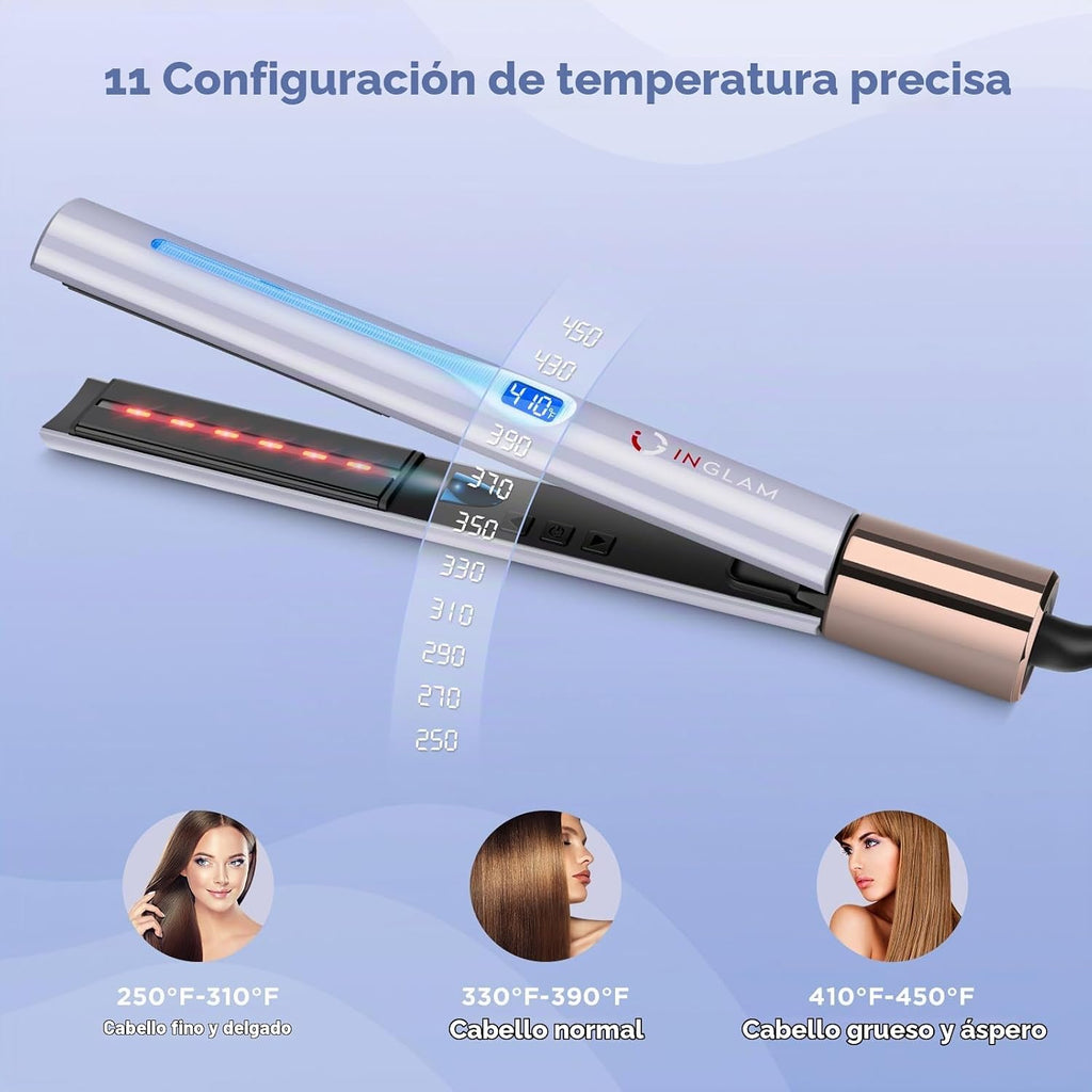 IG INGLAM Plancha plana de titanio para alisar el cabello, rizador...