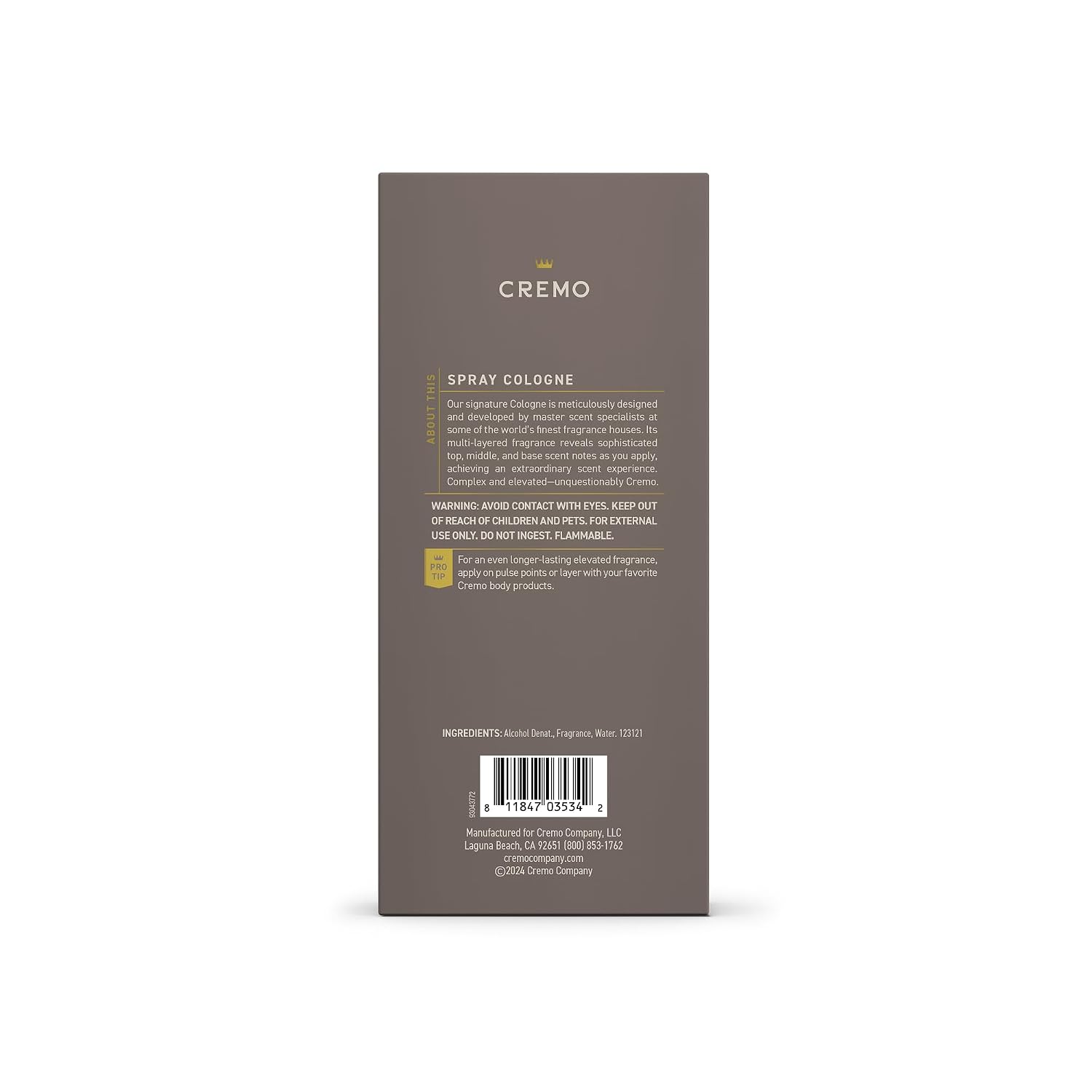 Cremo Colonia para hombres \u2013 Spray de colonia de gamuza vintag...