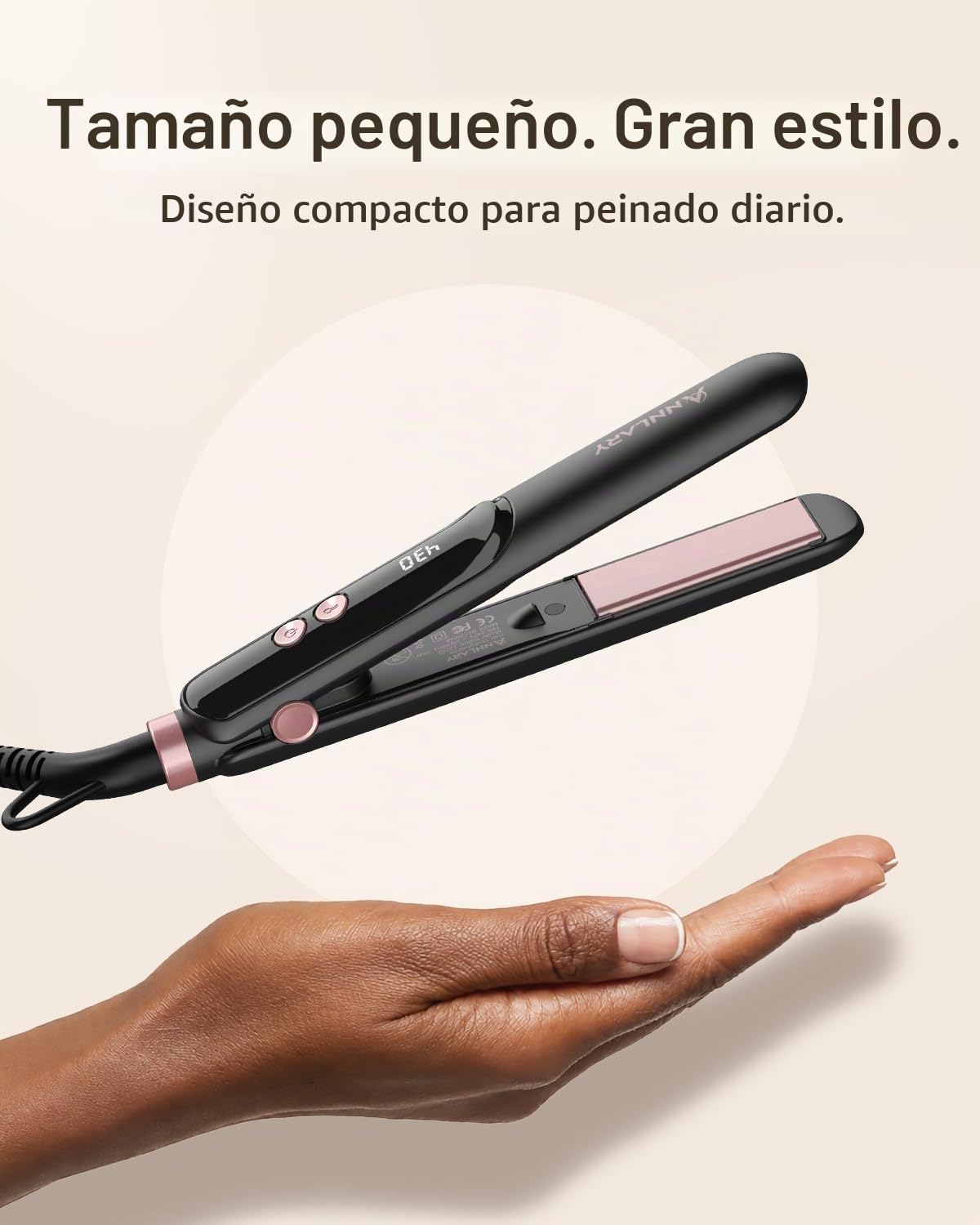ANNLARY Mini plancha de pelo para viajes, plancha plana pequeña por...