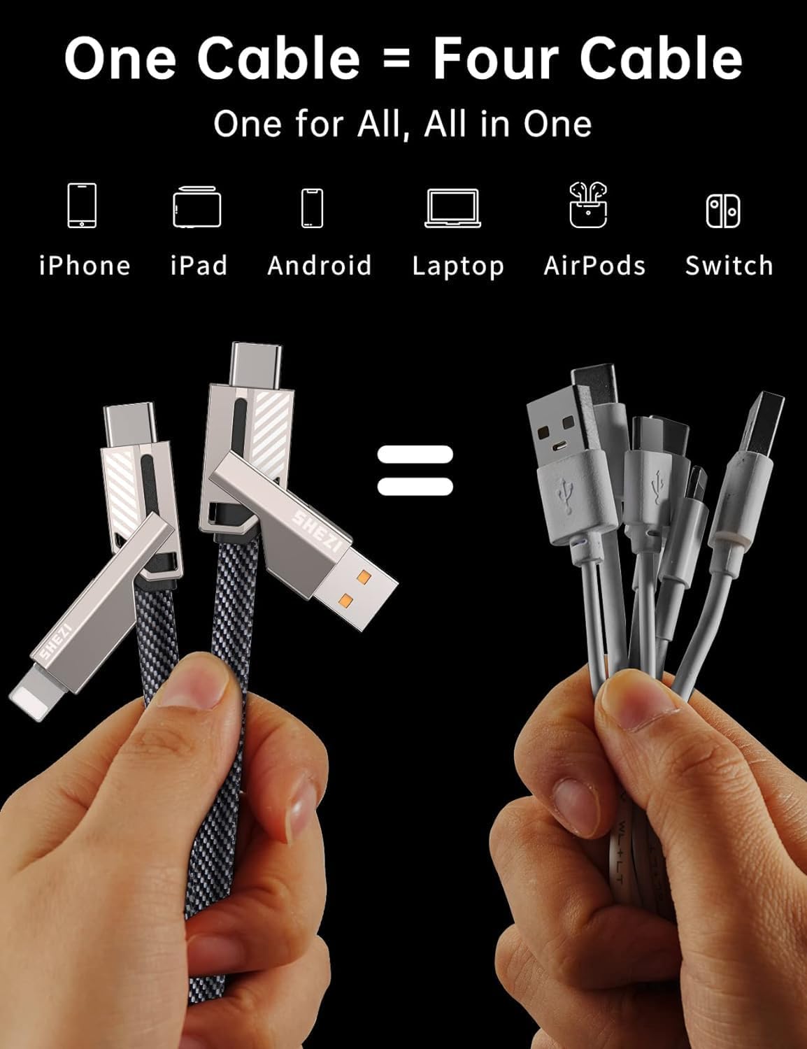 [Uno es suficiente] Compatible con cable USB C a Lightning 4 en 1,...