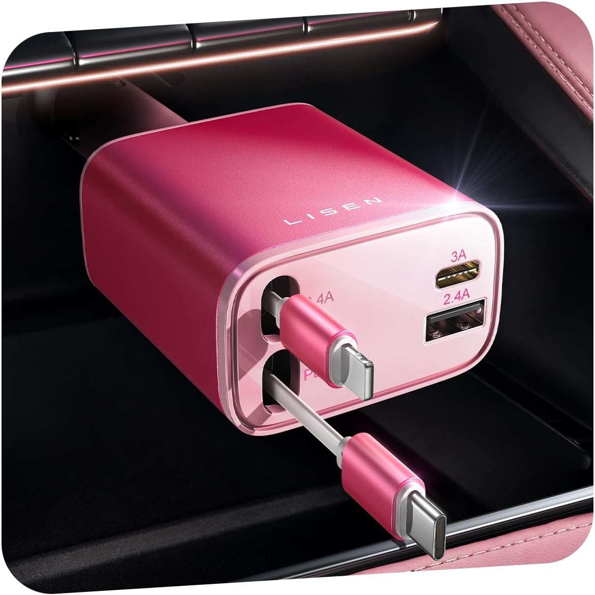 LISEN Cargador de coche retráctil, cargador de teléfono de coche de...