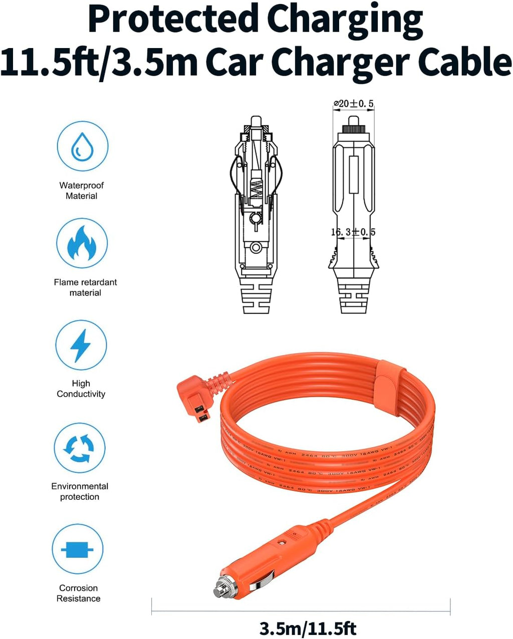 Cable de alimentación de 16AWG 12V\/24V CC 11.6 pies 3.5M para refr...