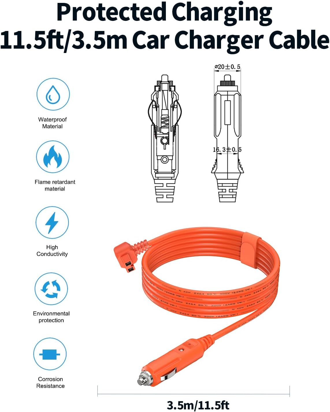 Cable de alimentación de 16AWG 12V\/24V CC 11.6 pies 3.5M para refr...