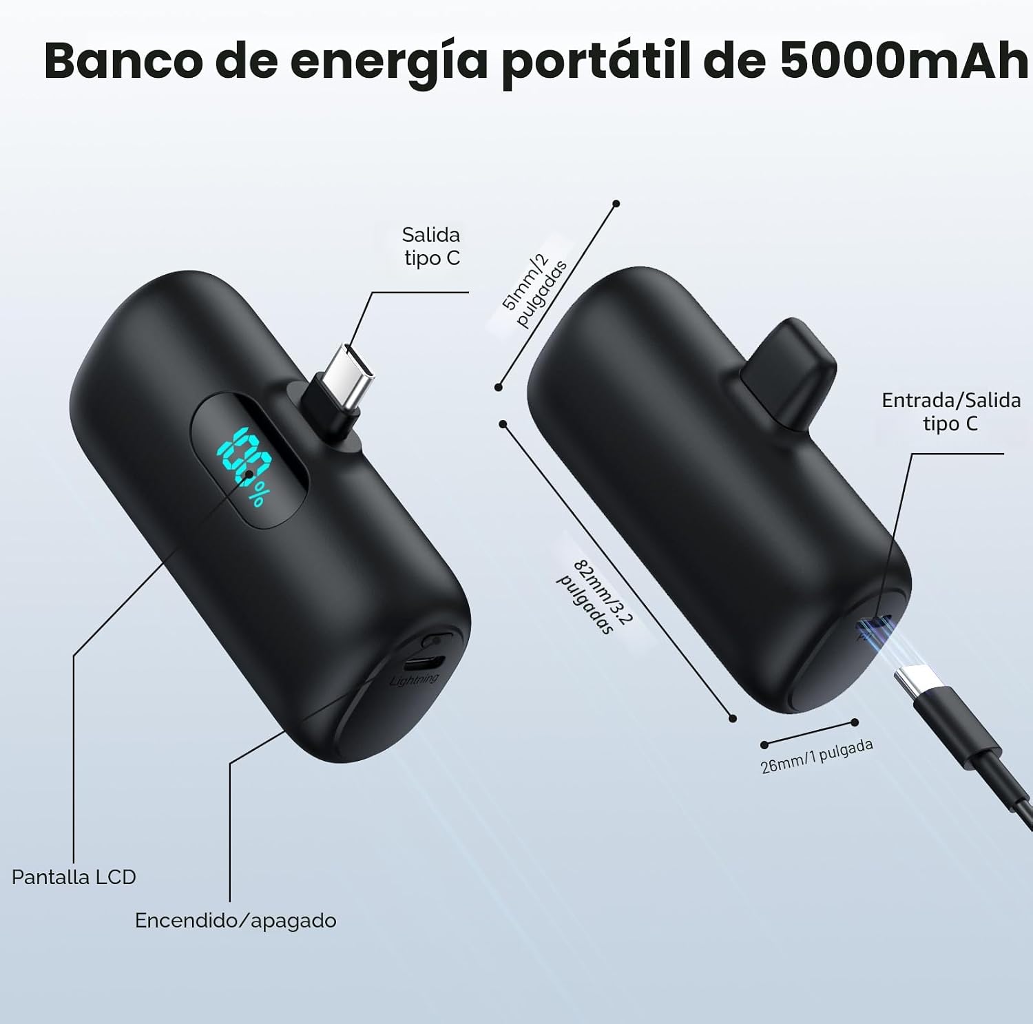 Mini Cargador Portátil USB C Power Bank, Paquete de Batería Mejorad...