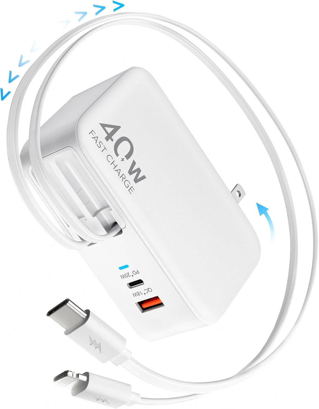 Cargador USB C retráctil de pared con cables tipo C de 35.5 pulgada...
