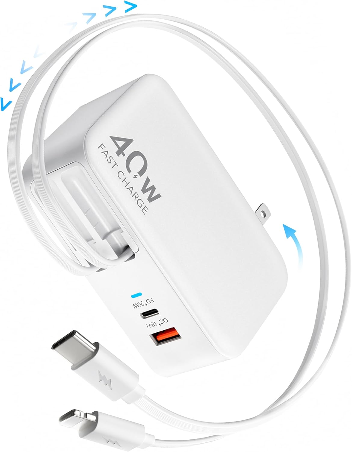 Cargador USB C retráctil de pared con cables tipo C de 35.5 pulgada...