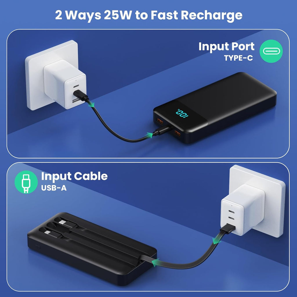 Banco de Energía Cargador Portátil 40800mAh con 3 Cables Integrados...