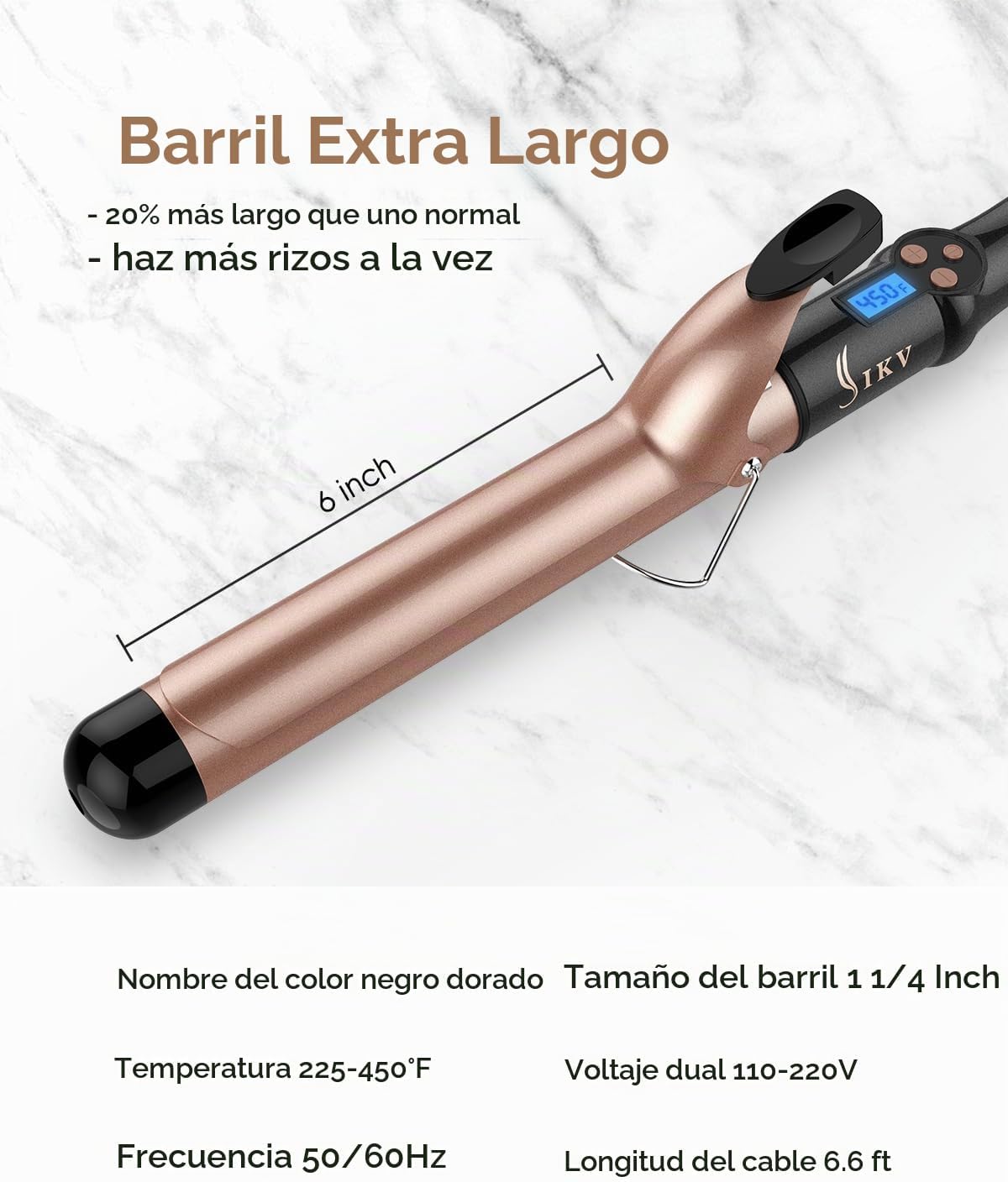 Rizador de barril extra largo de 1 1\/4 pulgadas, varita rizadora d...