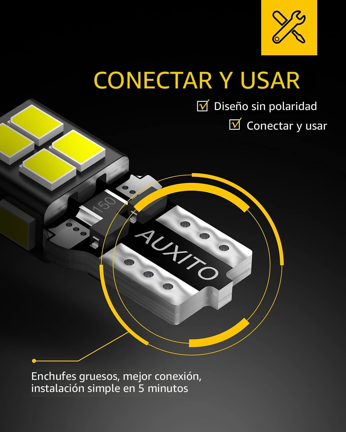 AUXITO 194 - Foco LED de 6000 K, color blanco, 168 2825 W5W T10, cu...