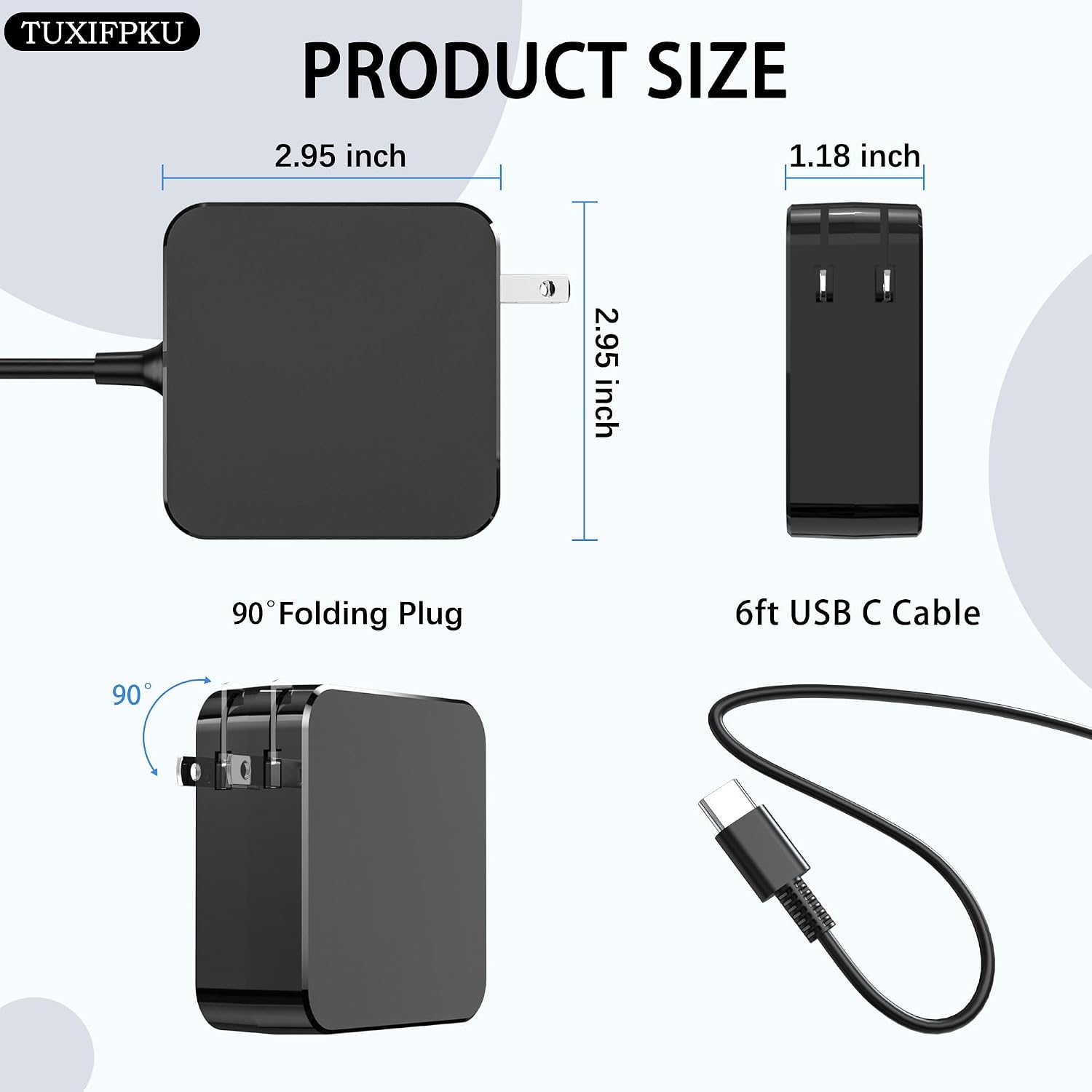 TUXIFPKU Adaptador de corriente USB C de 65 W, cargador rápido de p...