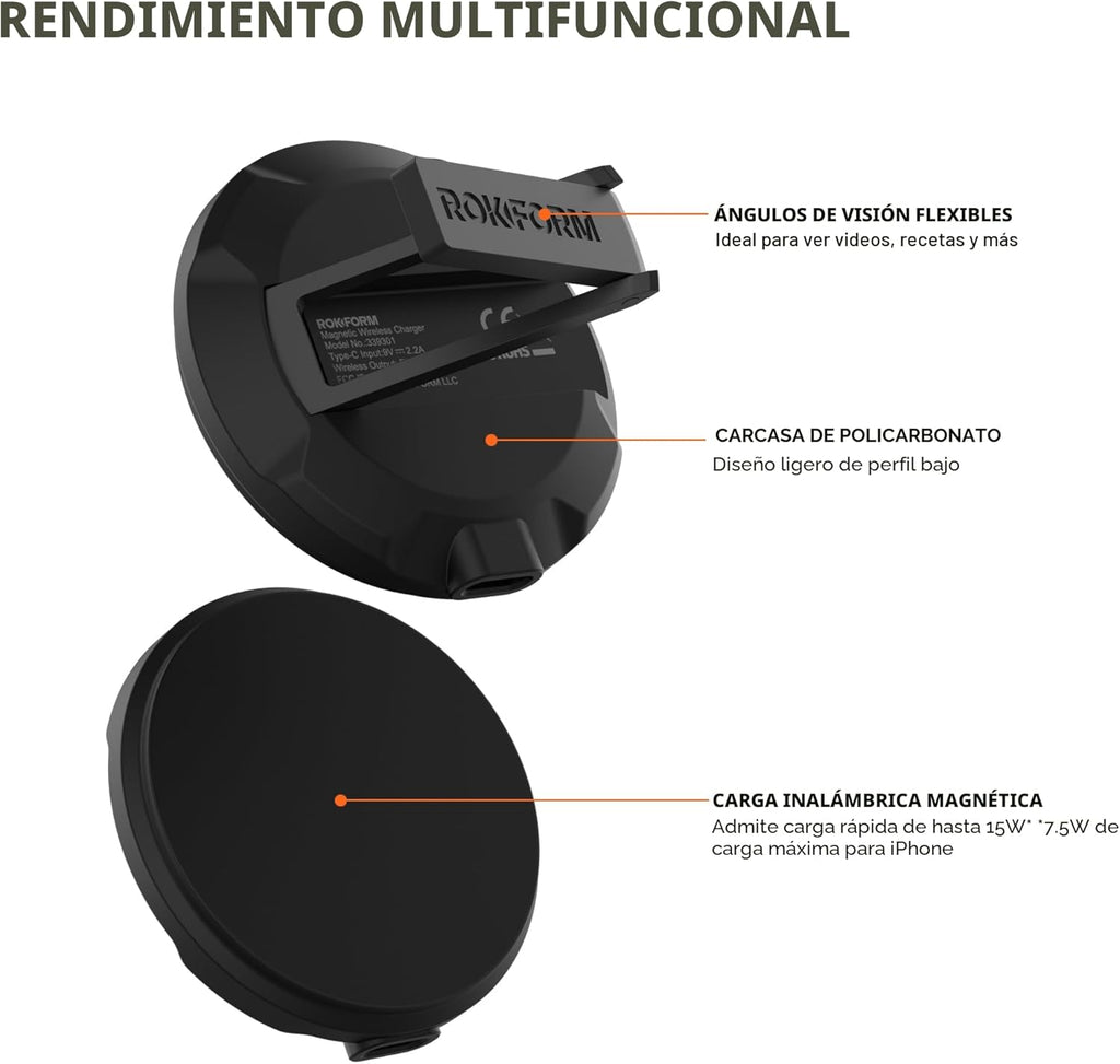 Rokform Cargador inalámbrico magnético con soporte, incluye cable U...