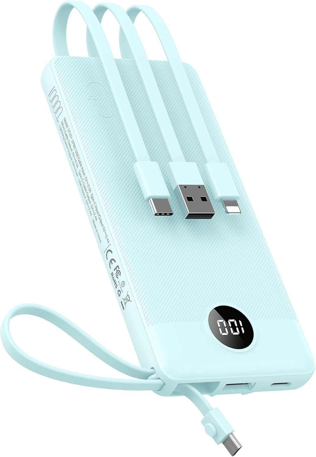 VEEKTOMX Cargador portátil de 10000 mAh con cables integrados, carg...