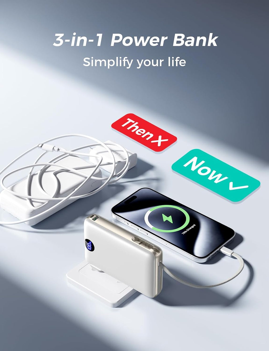 Cargador portátil de 50000 mAh con cables integrados y enchufe de p...