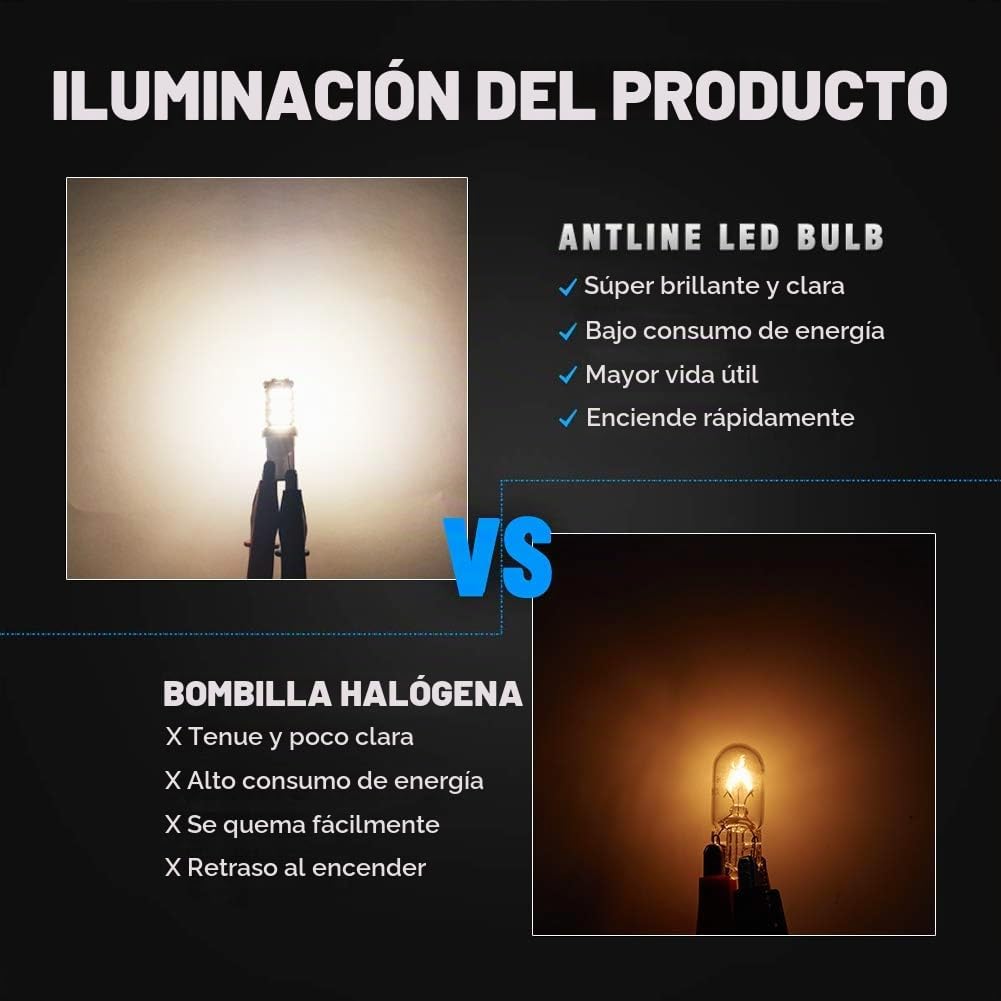 Antline Bombillas LED T10 921 194 168 de color blanco cálido, paque...