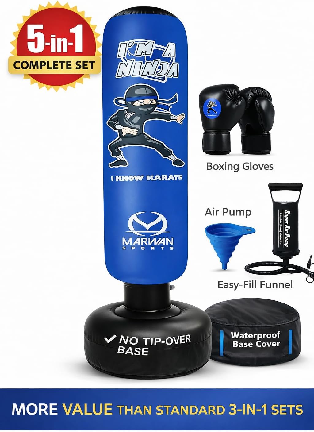 Marwan Sports Ninja - Saco de boxeo para niños, juguete sensorial i...