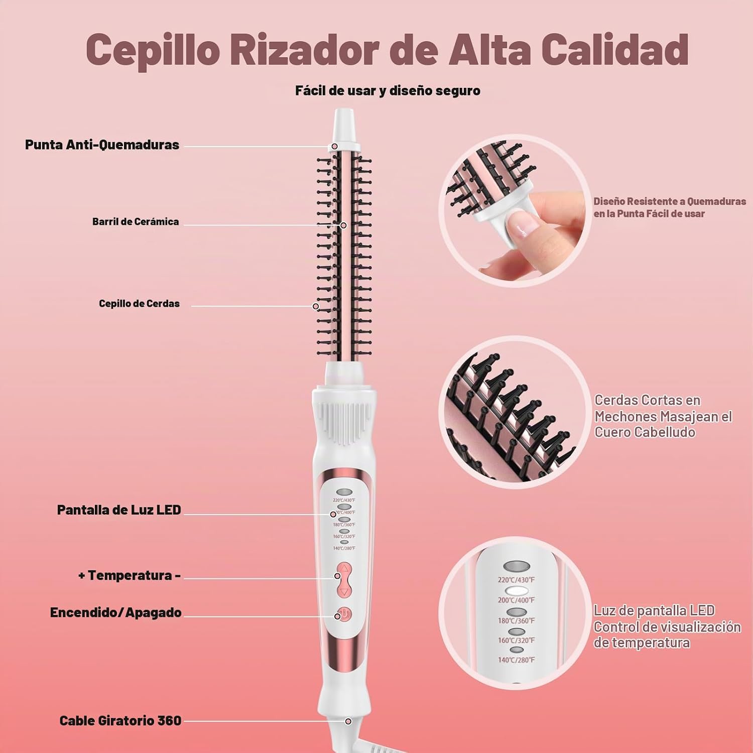 DENVEK Cepillo redondo con calefacción, iones de turmalina de cerám...