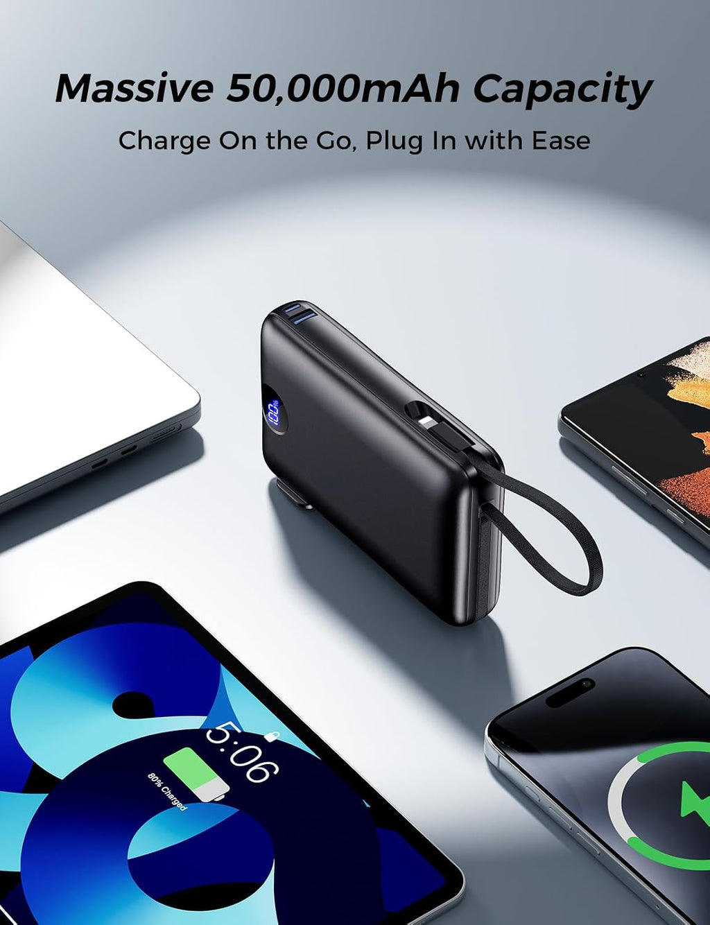 Cargador portátil de 50000 mAh con cables integrados y enchufe de p...