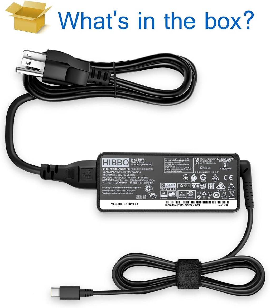 Cargador compatible con computadora portátil Lenovo 65W 45W USB C A...
