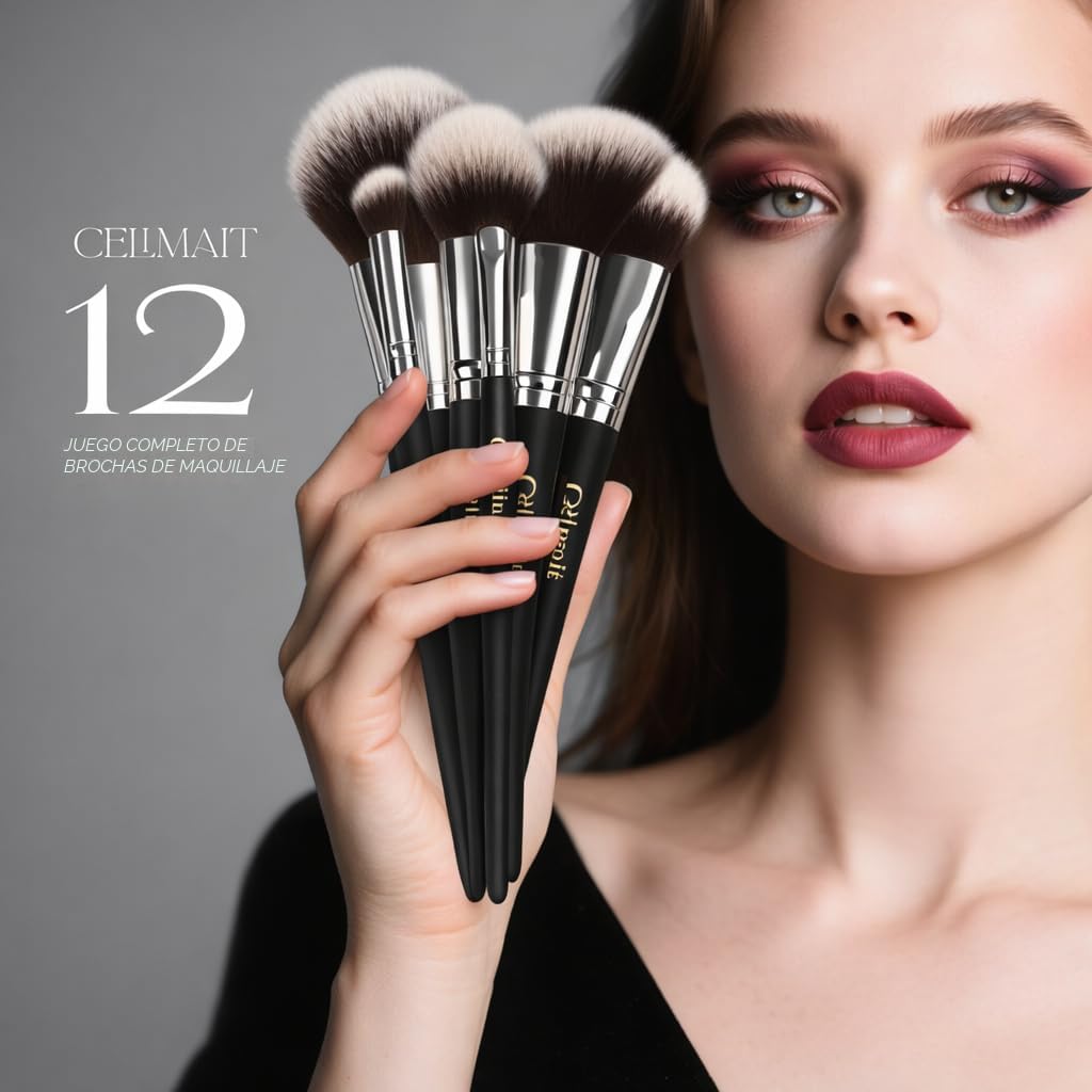 CELIMAIT Juego de brochas de maquillaje con estuche de viaje, cerda...