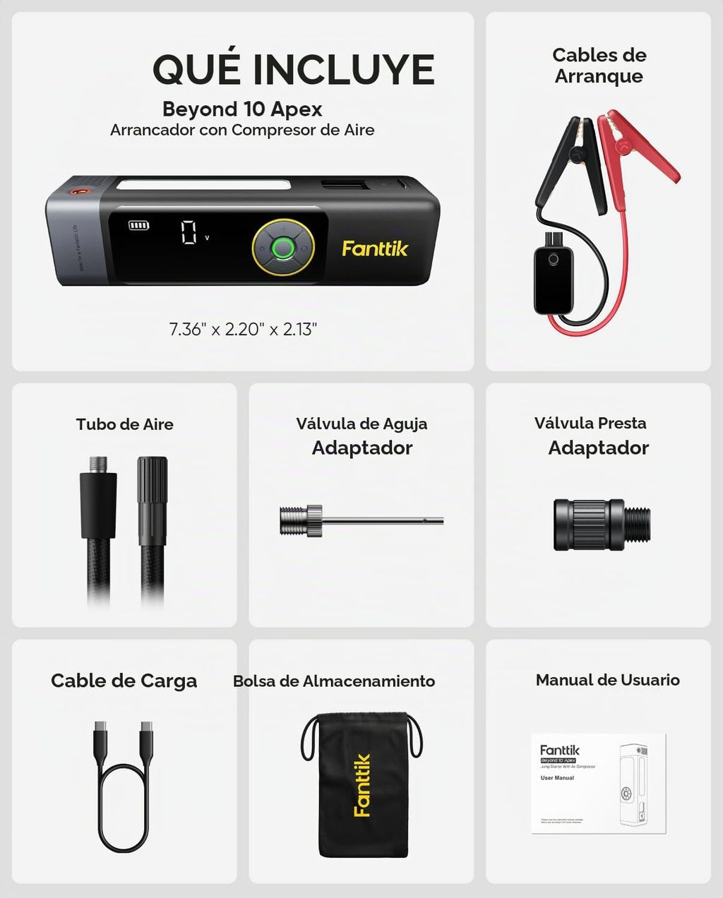 Arrancador auxiliar Fanttik Beyond 10 Apex 1800A con compresor de a...