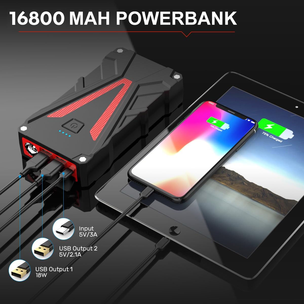 Arrancador de batería de coche 5000A 16800mAh Jump Box (9.0L Gas\/8...