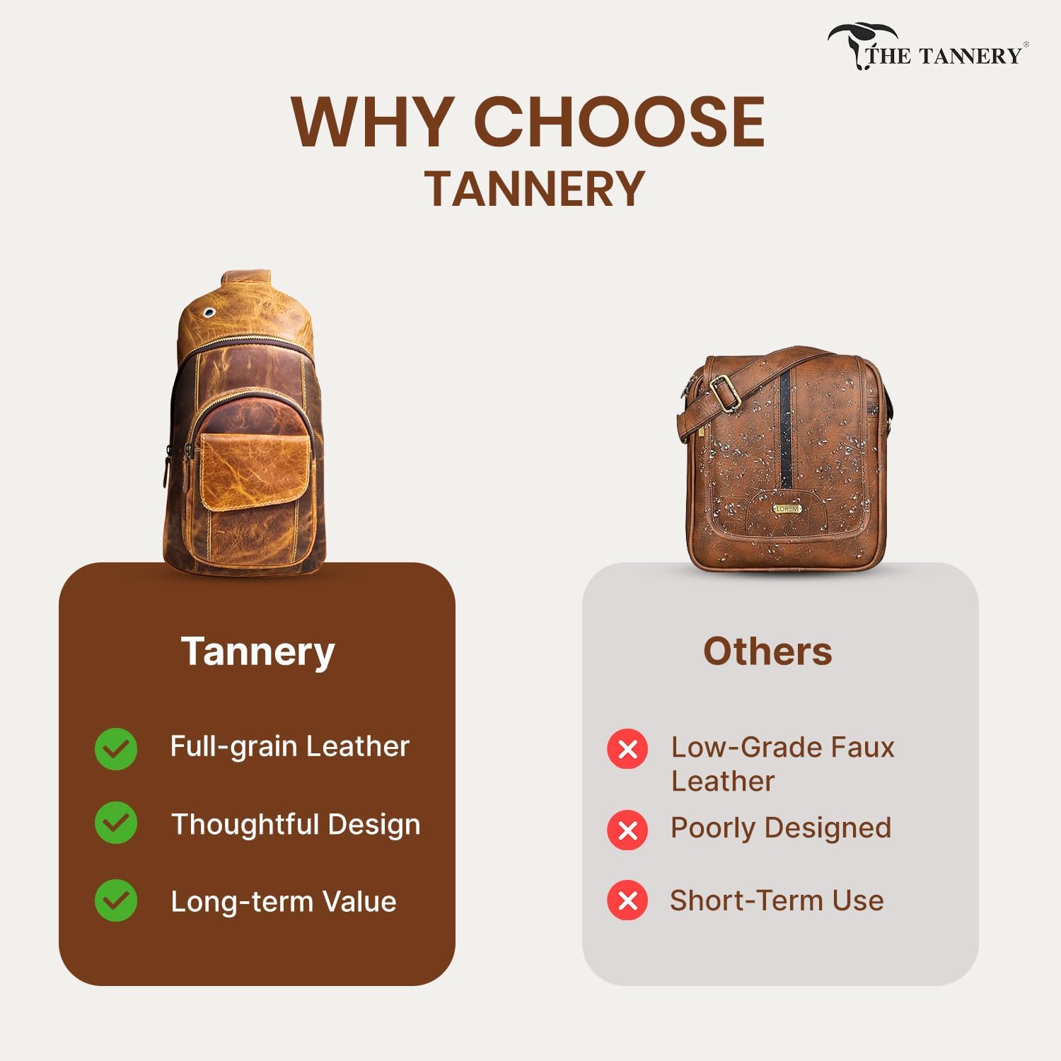 The Tannery Mochila cruzada de piel de búfalo hecha a mano con corr...