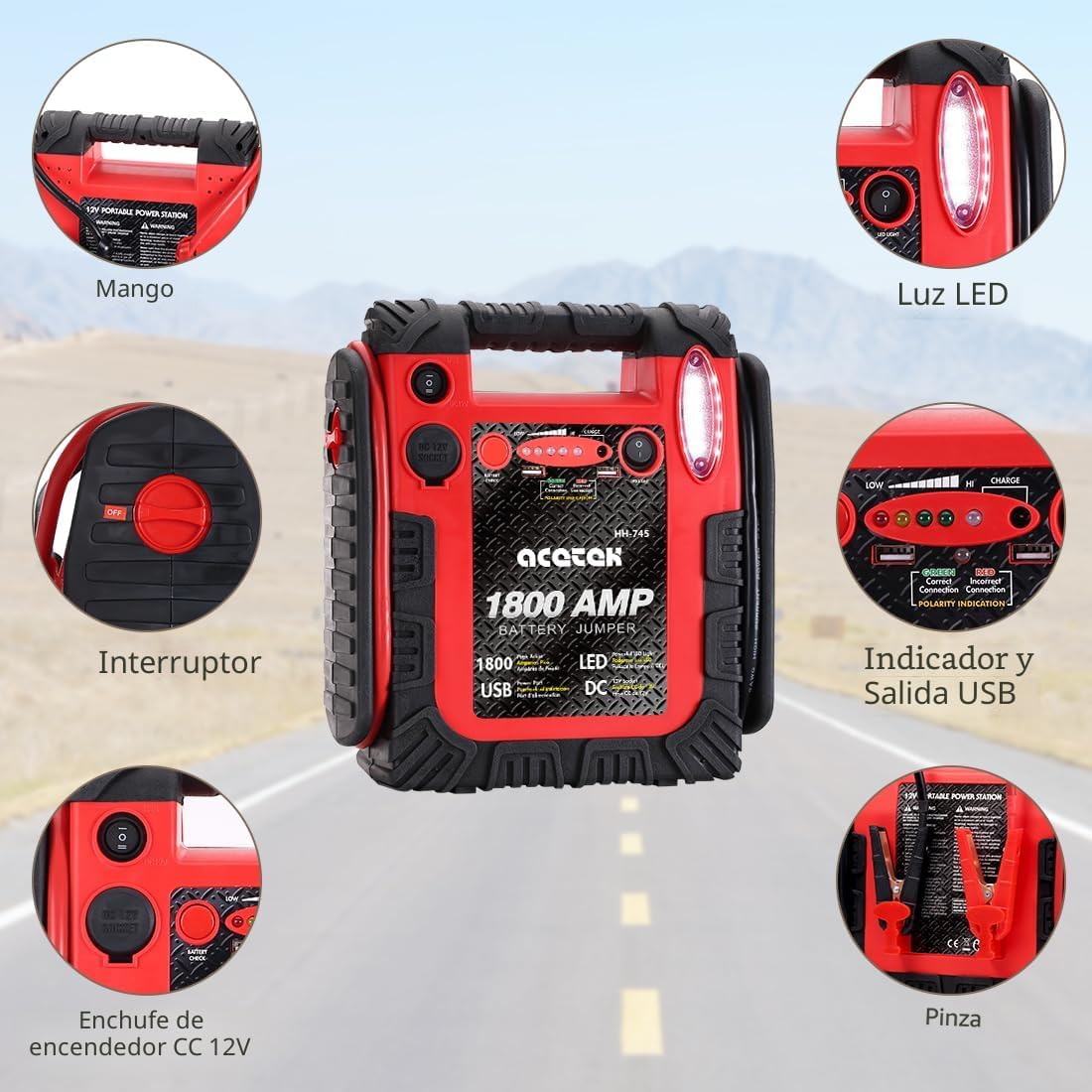 Arrancador de coche de pico de 1800 A, batería de 20000 mAh para mo...