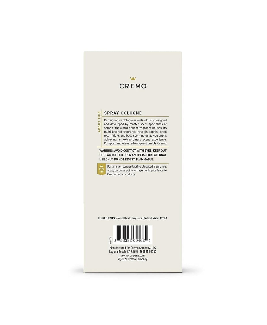 Cremo Cologne For Men Bourbon &amp; Oak - Spray de colonia para hom...