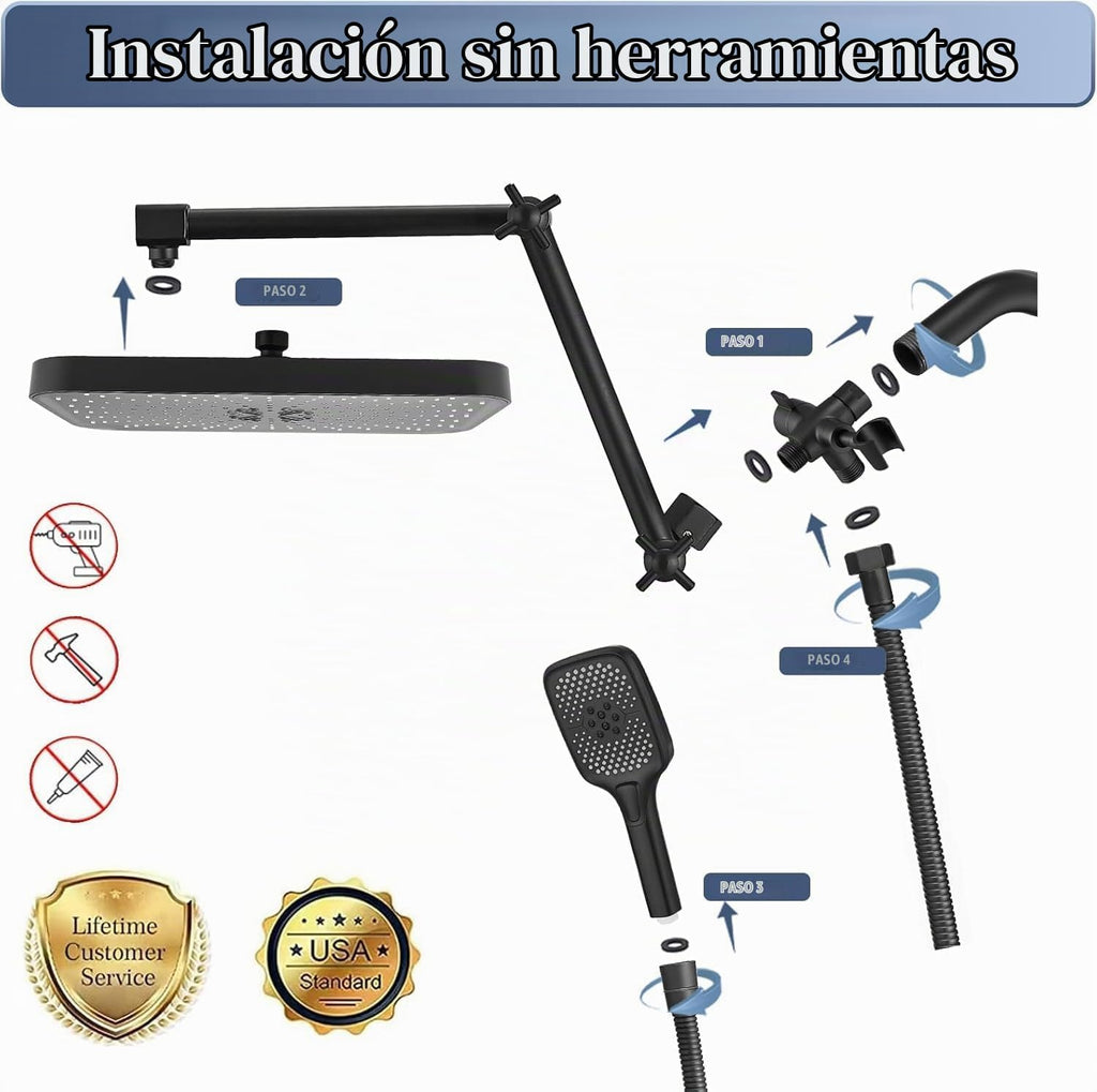 Cabezal de ducha grande de 14 pulgadas con combo de rociador de man...