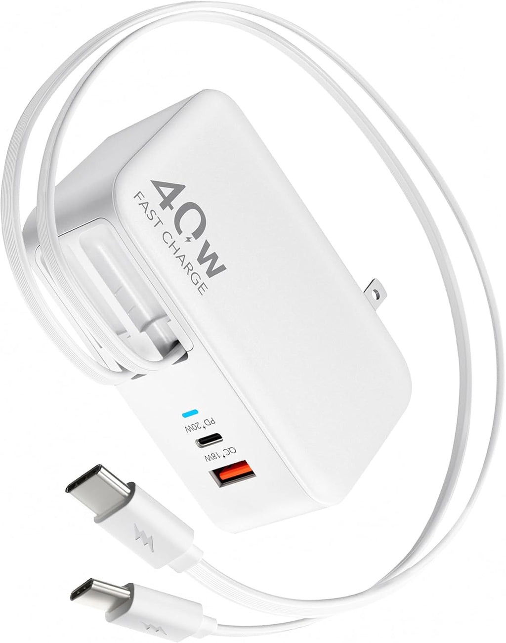 Cargador de pared USB C retráctil con enchufe de pared, cables de t...