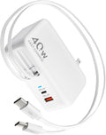 Cargador de pared USB C retráctil con enchufe de pared, cables de t...