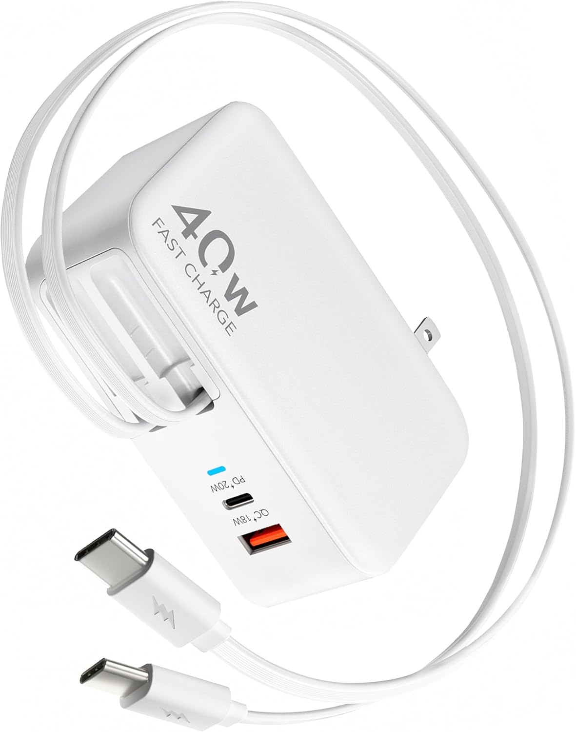 Cargador de pared USB C retráctil con enchufe de pared, cables de t...