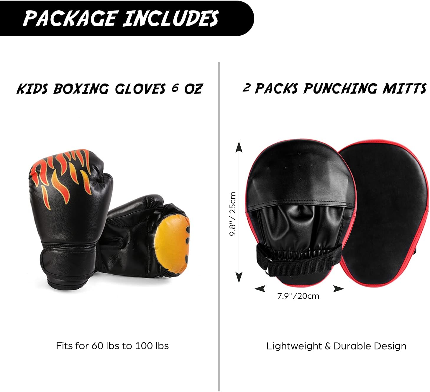 Odoland Juego de guantes de boxeo y guantes de boxeo 2 en 1 para ni...