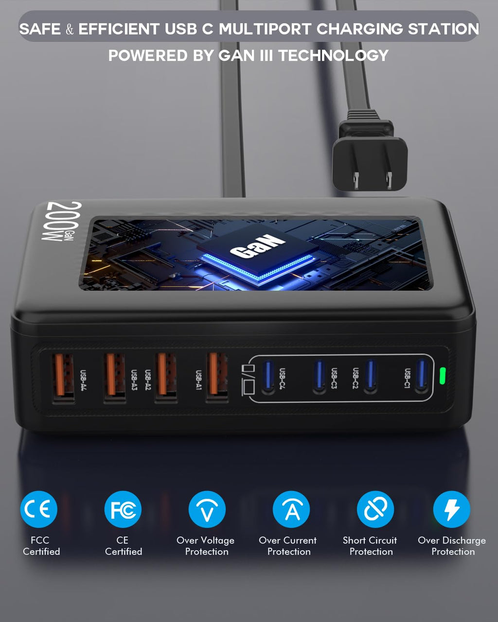 Bloque de Carga USB C, Estación de Carga USB C de 8 Puertos 200W, C...
