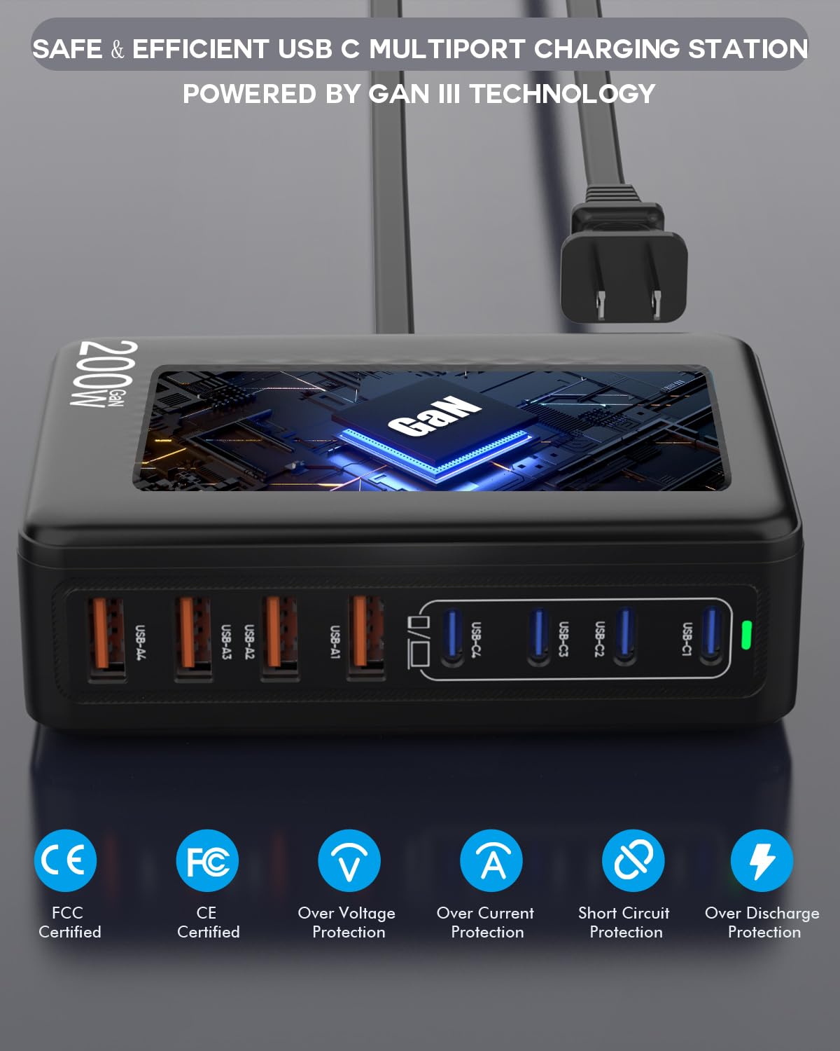Bloque de Carga USB C, Estación de Carga USB C de 8 Puertos 200W, C...