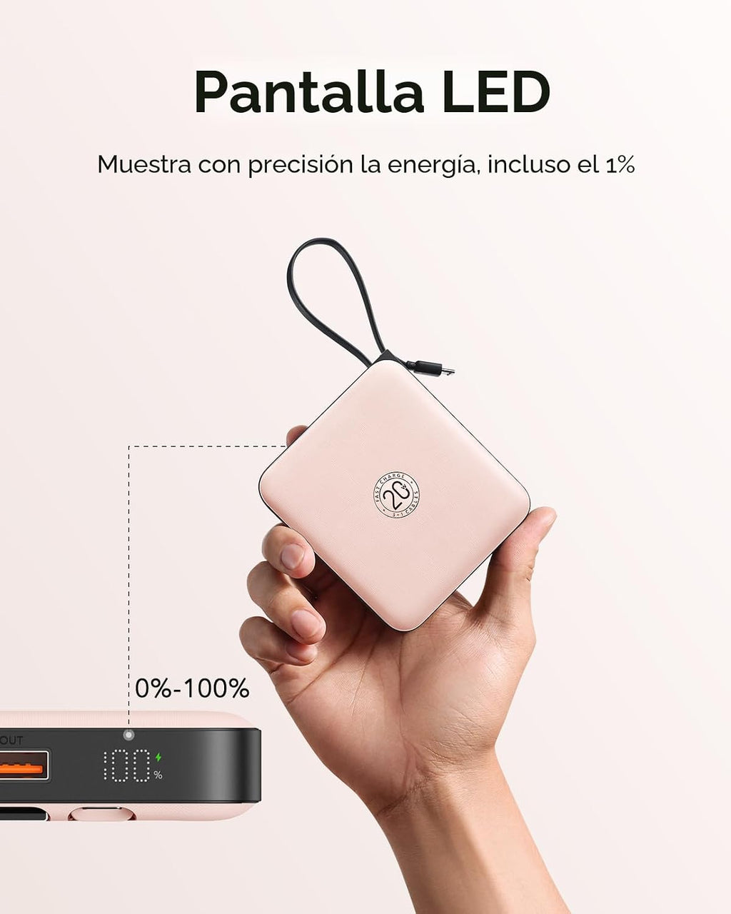 VRURC - Cargador portátil para iPhone con cables integrados, 22.5 W...